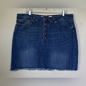 Seven7 Dark Blue Denim Button Fly Frayed Skirt• Size 12